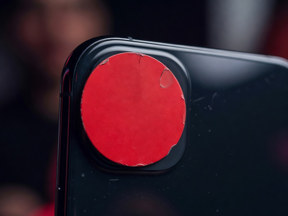 Smartphone camera lens covered with a colored sticker issued by club security
